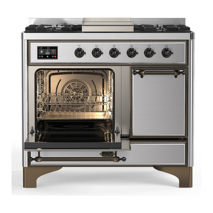 ILVE Majestic III 40" Stainless Steel Dual Fuel Range with 6 Burners and Griddle Solid Door Natural Gas