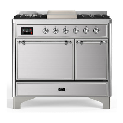 ILVE Majestic III 40" Stainless Steel Dual Fuel Range with 6 Burners and Griddle Solid Door Natural Gas