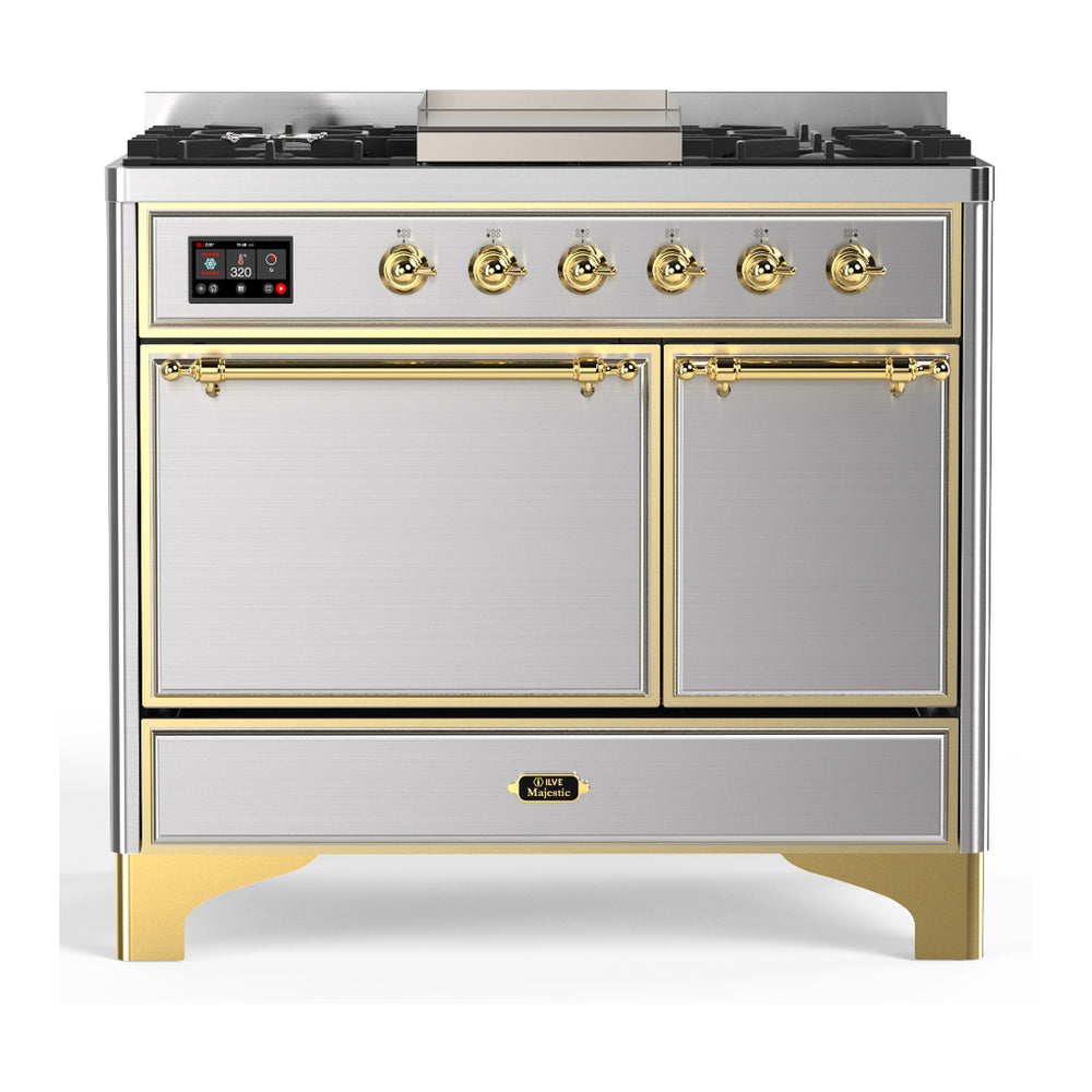 ILVE Majestic III 40" Stainless Steel Dual Fuel Range with 6 Burners and Griddle Solid Door Liquid Propane