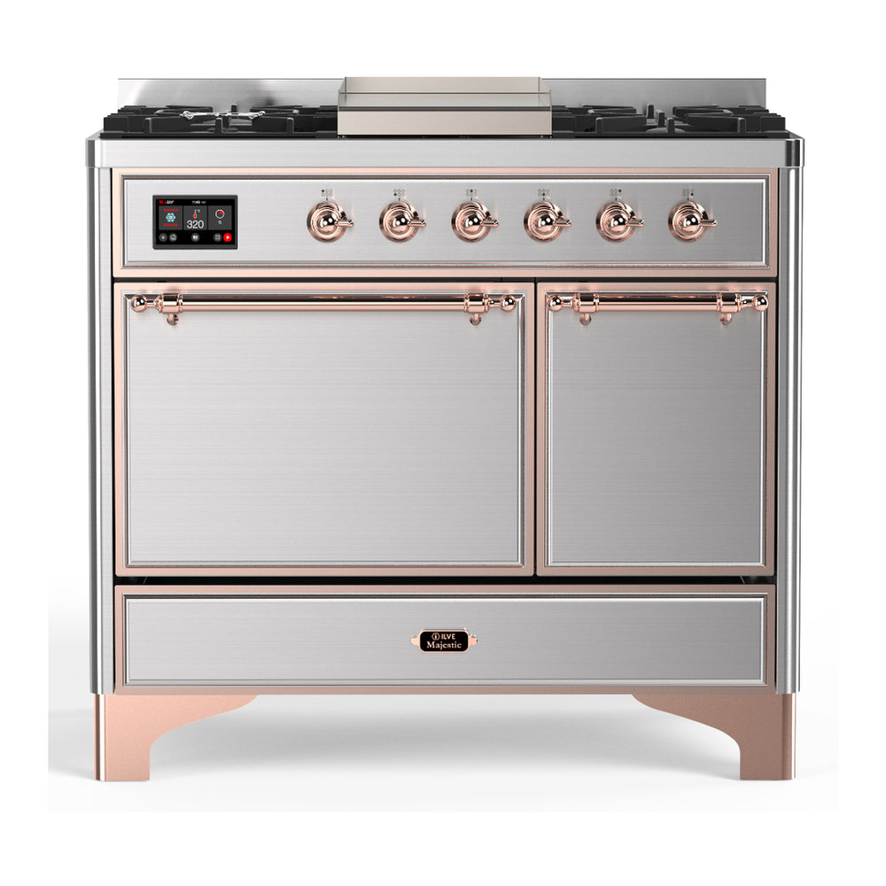 ILVE Majestic III 40" Stainless Steel Dual Fuel Range with 6 Burners and Griddle Solid Door Liquid Propane
