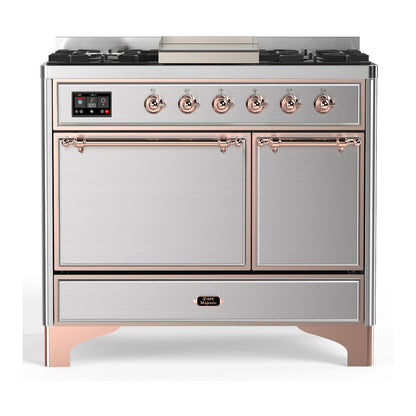 ILVE Majestic III 40" Stainless Steel Dual Fuel Range with 6 Burners and Griddle Solid Door Liquid Propane