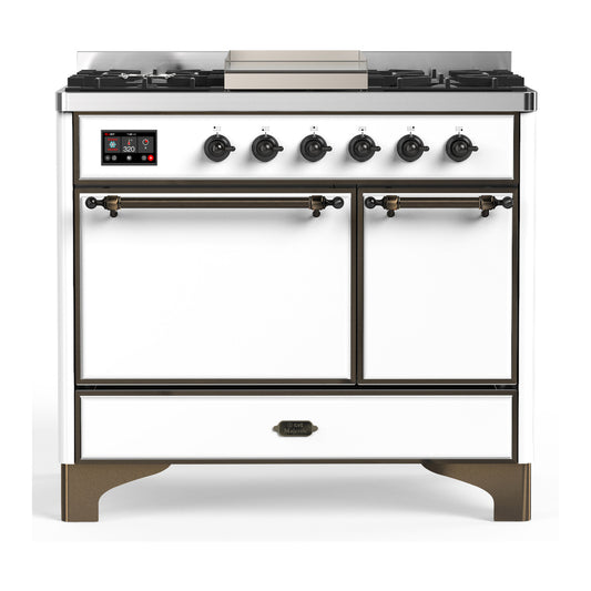 ILVE Majestic III 40" White Dual Fuel Range with 6 Burners and Griddle Solid Door Liquid Propane