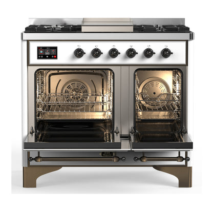 ILVE Majestic III 40" White Dual Fuel Range with 6 Burners and Griddle Solid Door Liquid Propane
