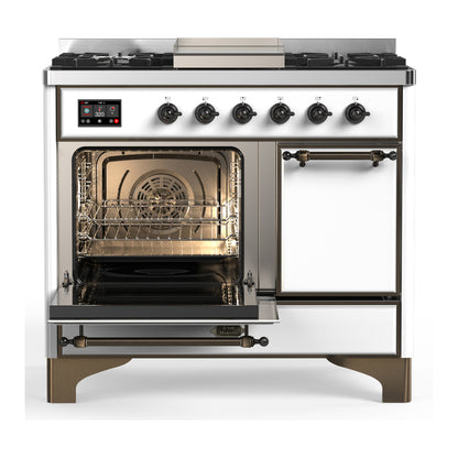 ILVE Majestic III 40" White Dual Fuel Range with 6 Burners and Griddle Solid Door Liquid Propane