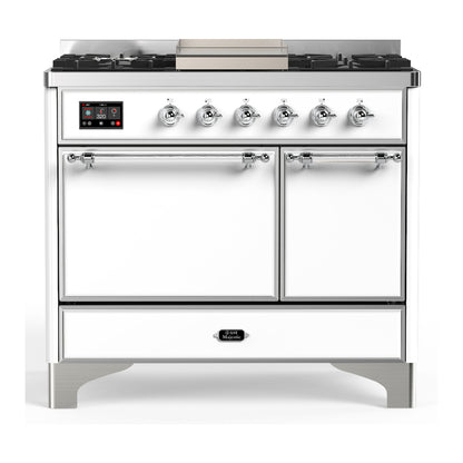 ILVE Majestic III 40" White Dual Fuel Range with 6 Burners and Griddle Solid Door Natural Gas