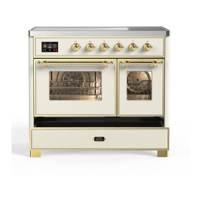 ILVE Majestic II 40 inch Triple Glass Door Induction Range Brass Antique White