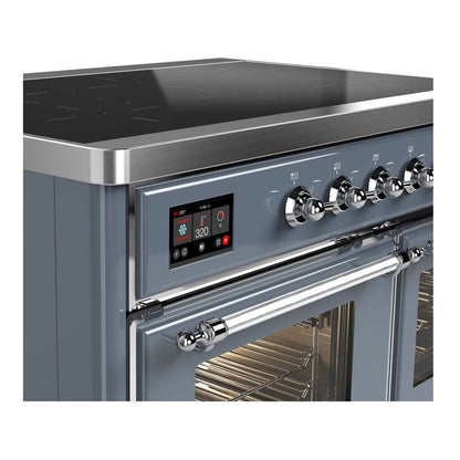 ILVE Majestic II 40 inch Triple Glass Door Induction Range Chrome Blue Grey
