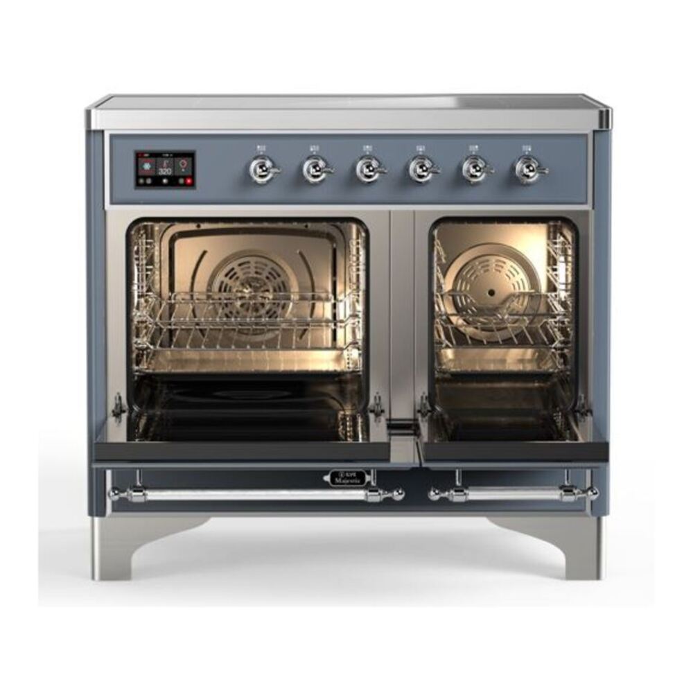 ILVE Majestic II 40 inch Triple Glass Door Induction Range Chrome Blue Grey
