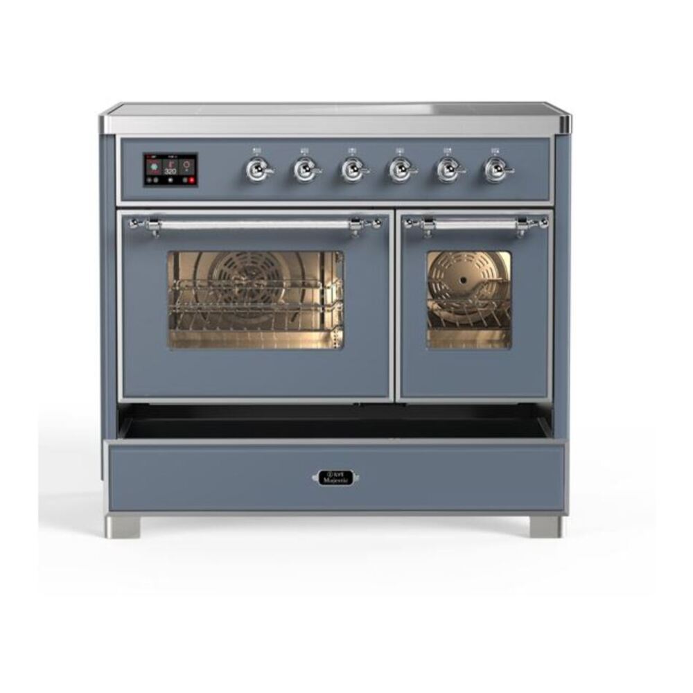 ILVE Majestic II 40 inch Triple Glass Door Induction Range Chrome Blue Grey