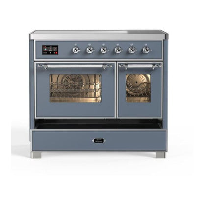 ILVE Majestic II 40 inch Triple Glass Door Induction Range Chrome Blue Grey