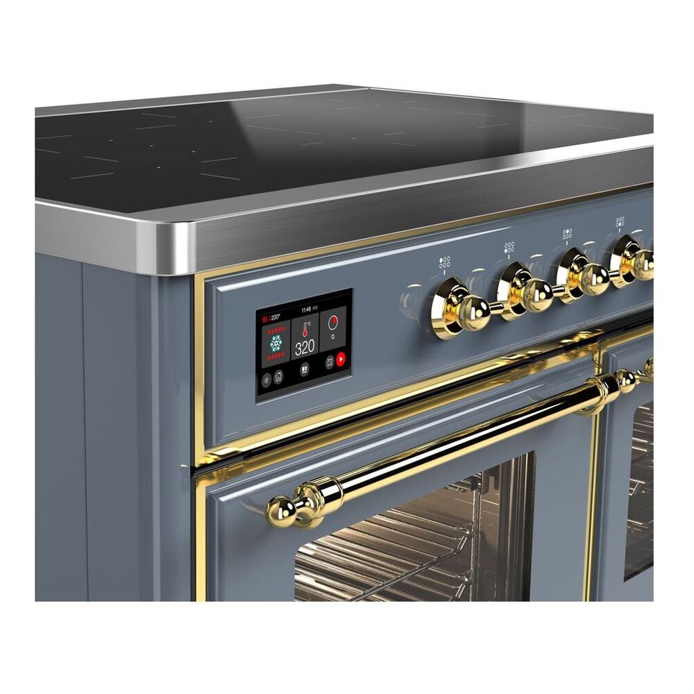 ILVE Majestic II 40 inch Triple Glass Door Induction Range Brass Blue Grey