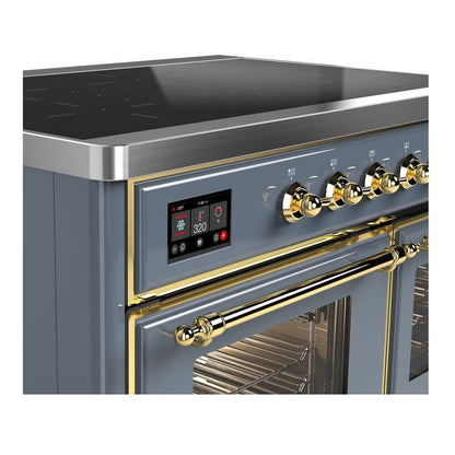 ILVE Majestic II 40 inch Triple Glass Door Induction Range Brass Blue Grey