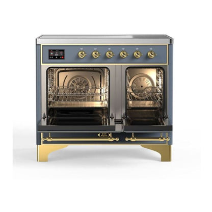 ILVE Majestic II 40 inch Triple Glass Door Induction Range Brass Blue Grey