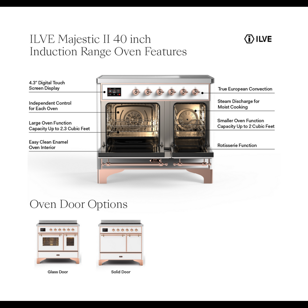 ILVE Majestic II 40 inch Triple Glass Door Induction Range Copper Blue Grey