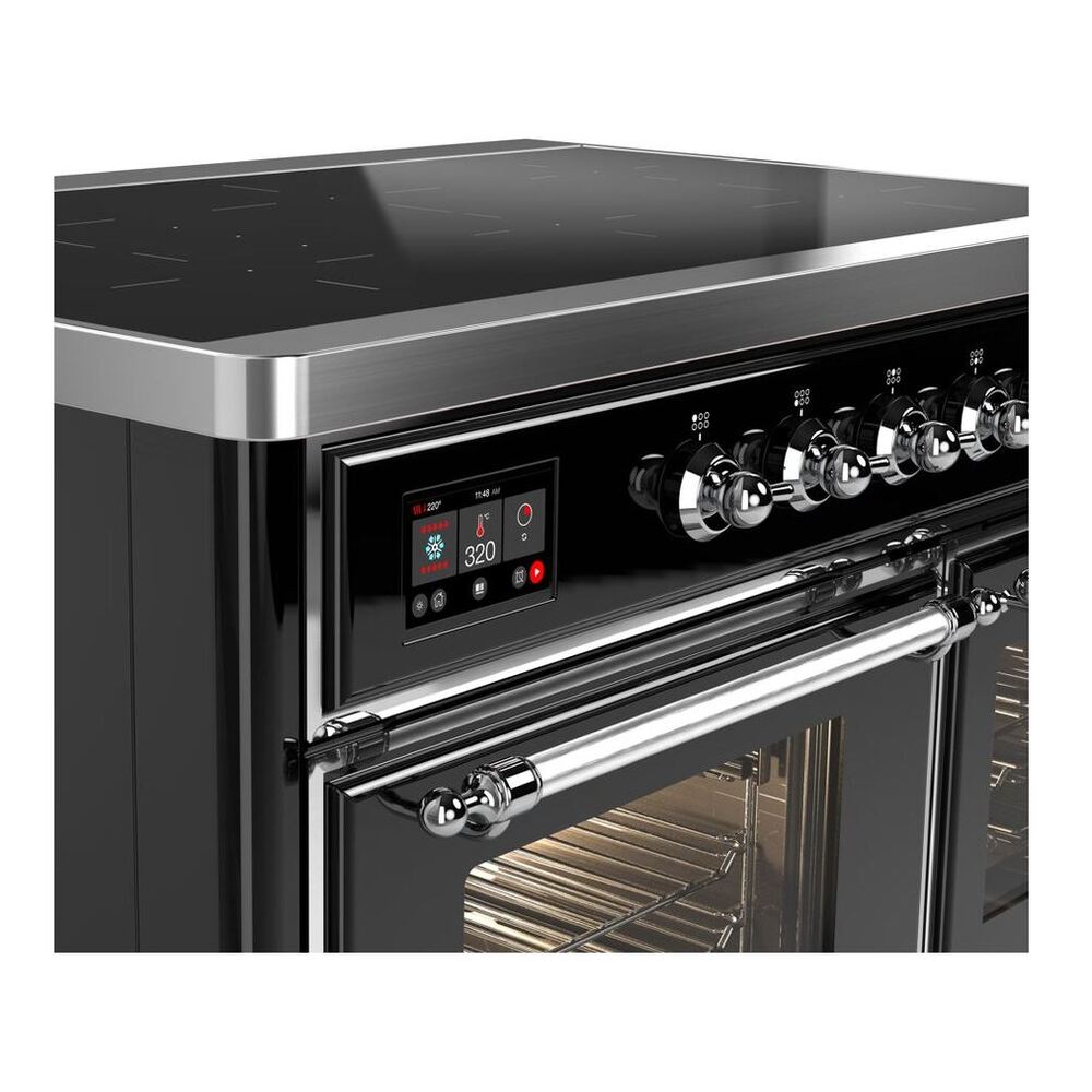 ILVE Majestic II 40 inch Triple Glass Door Induction Range Chrome Glossy Black