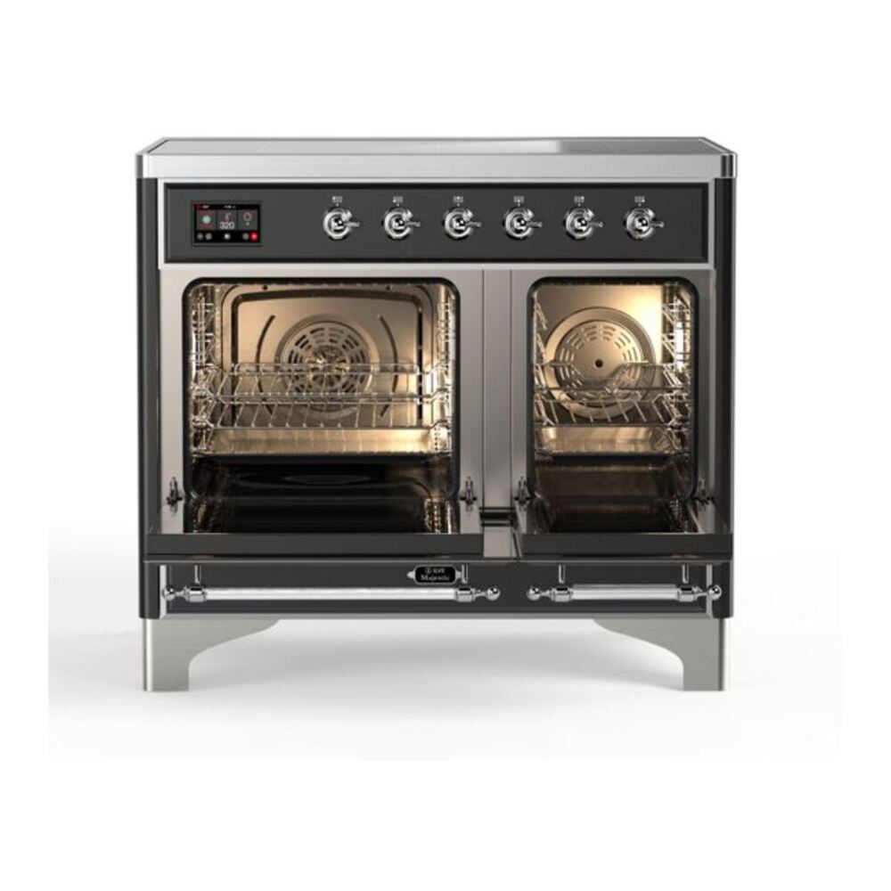 ILVE Majestic II 40 inch Triple Glass Door Induction Range Chrome Glossy Black
