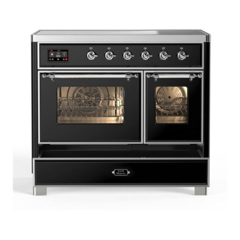 ILVE Majestic II 40 inch Triple Glass Door Induction Range Chrome Glossy Black