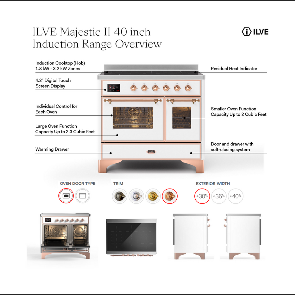 ILVE Majestic II 40 inch Triple Glass Door Induction Range Chrome Glossy Black