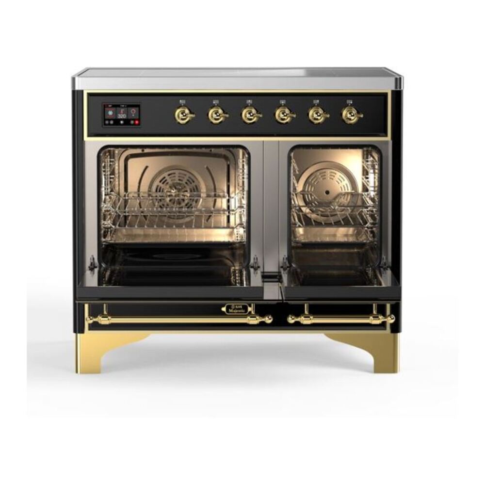 ILVE Majestic II 40 inch Triple Glass Door Induction Range Brass Glossy Black