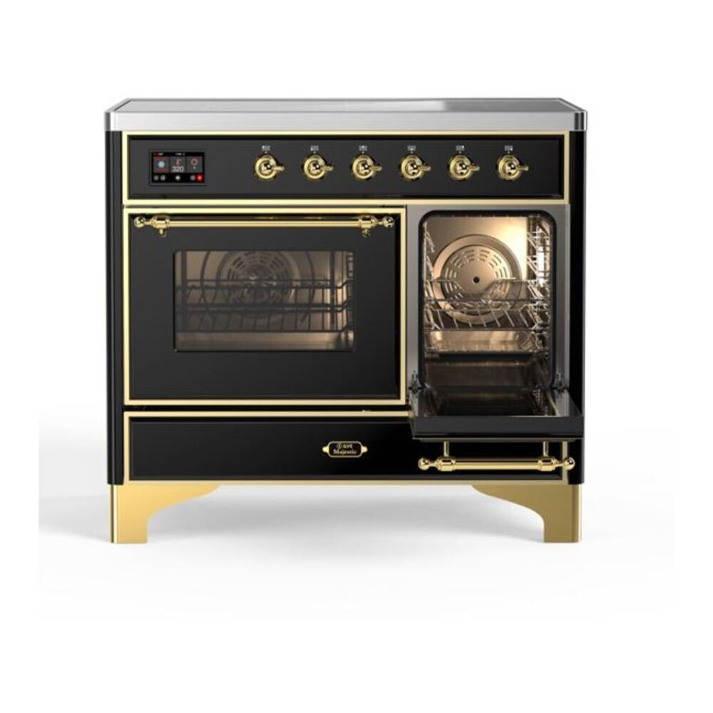 ILVE Majestic II 40 inch Triple Glass Door Induction Range Brass Glossy Black