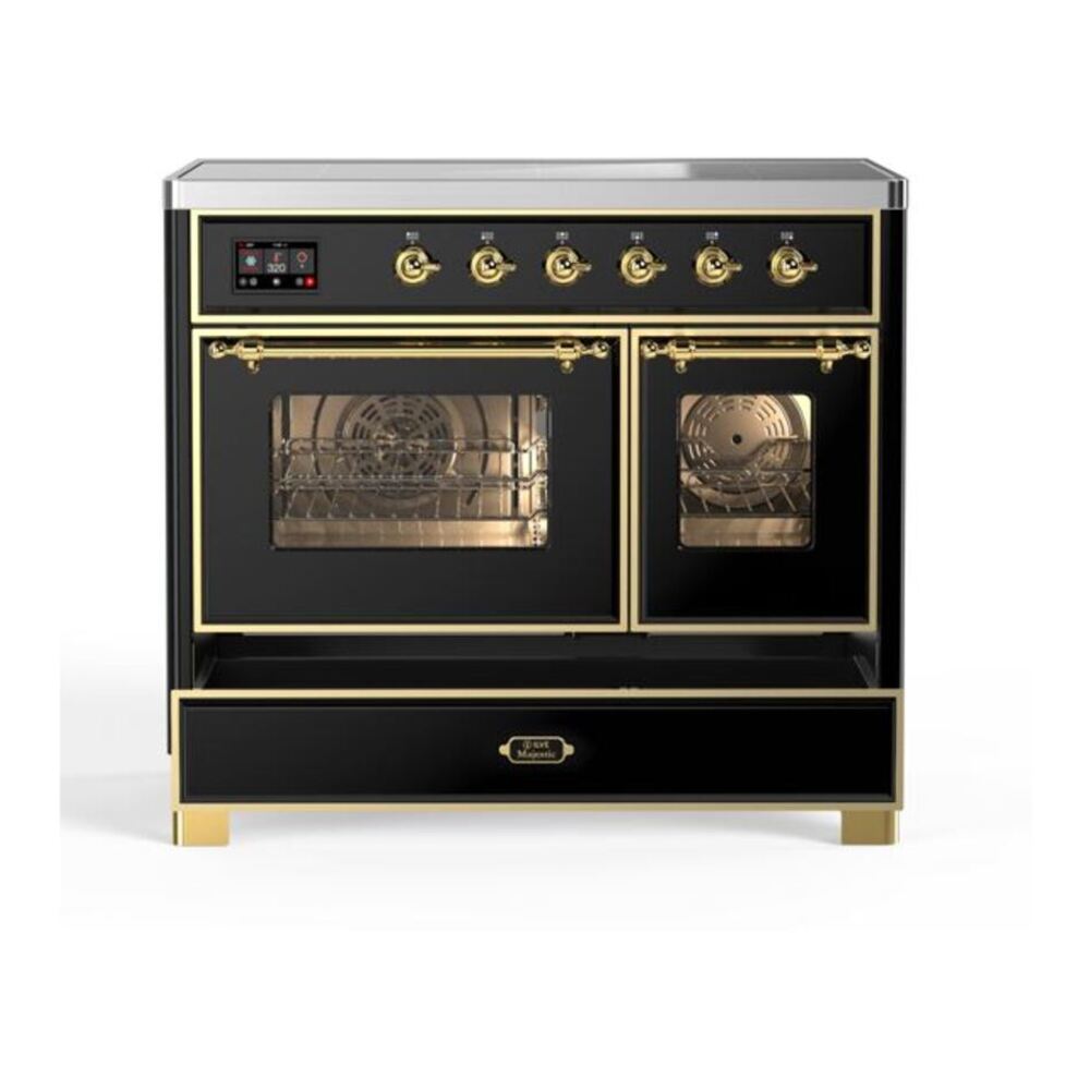 ILVE Majestic II 40 inch Triple Glass Door Induction Range Brass Glossy Black