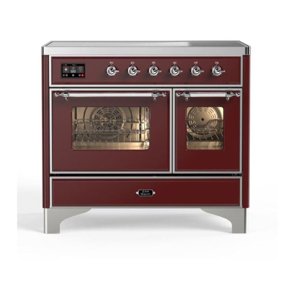 ILVE Majestic II 40 inch Triple Glass Door Induction Range Chrome Burgundy