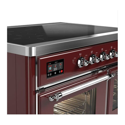 ILVE Majestic II 40 inch Triple Glass Door Induction Range Chrome Burgundy