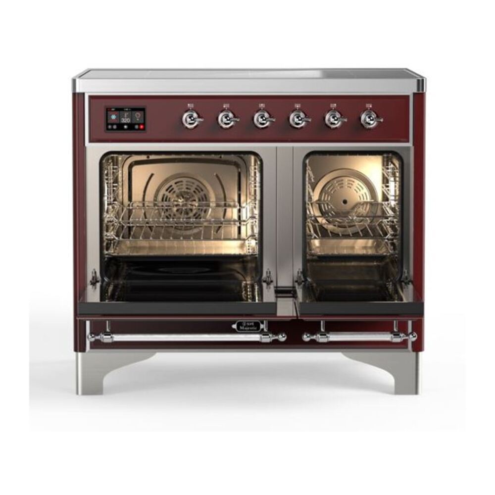 ILVE Majestic II 40 inch Triple Glass Door Induction Range Chrome Burgundy