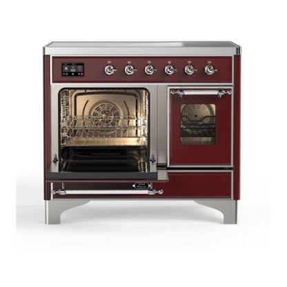ILVE Majestic II 40 inch Triple Glass Door Induction Range Chrome Burgundy