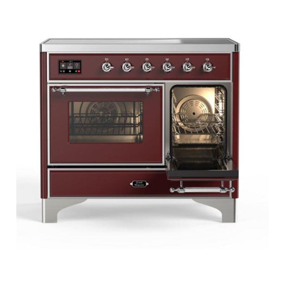 ILVE Majestic II 40 inch Triple Glass Door Induction Range Chrome Burgundy