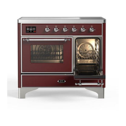 ILVE Majestic II 40 inch Triple Glass Door Induction Range Chrome Burgundy