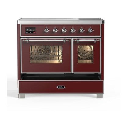 ILVE Majestic II 40 inch Triple Glass Door Induction Range Chrome Burgundy