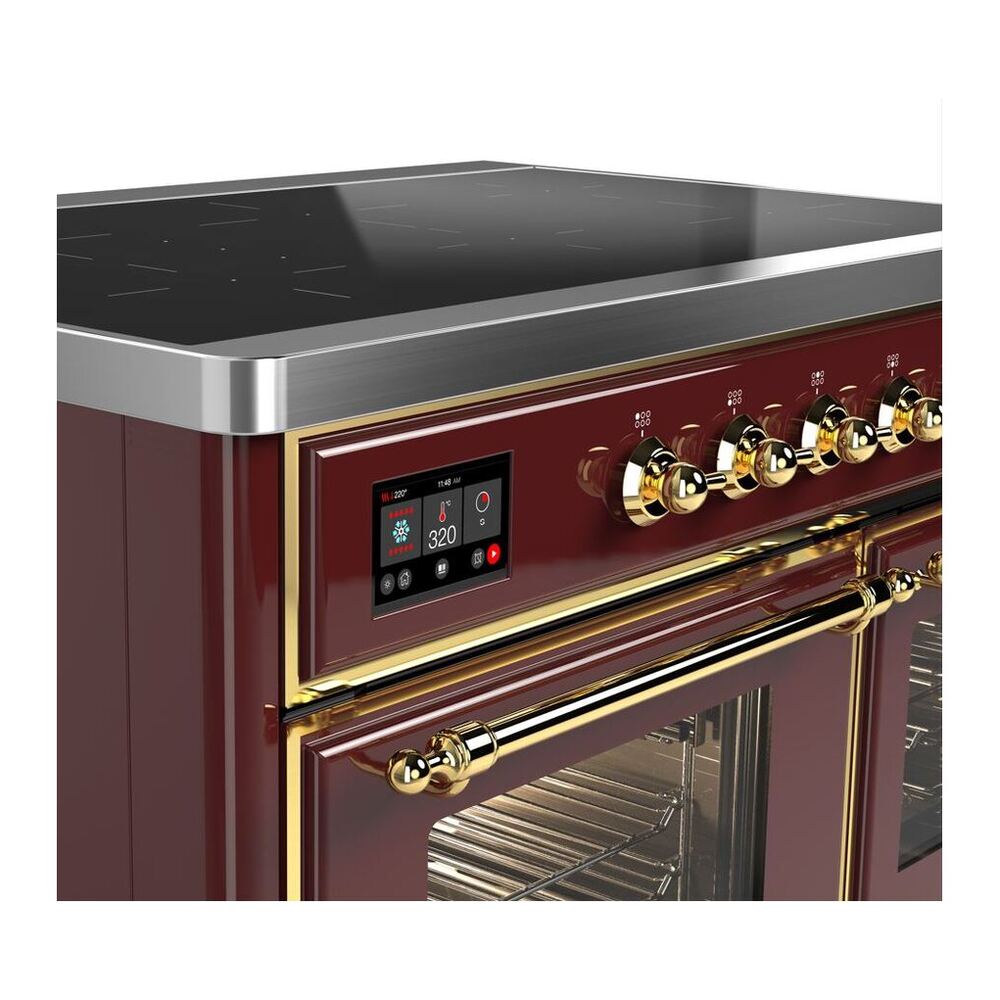 ILVE Majestic II 40 inch Triple Glass Door Induction Range Brass Burgundy