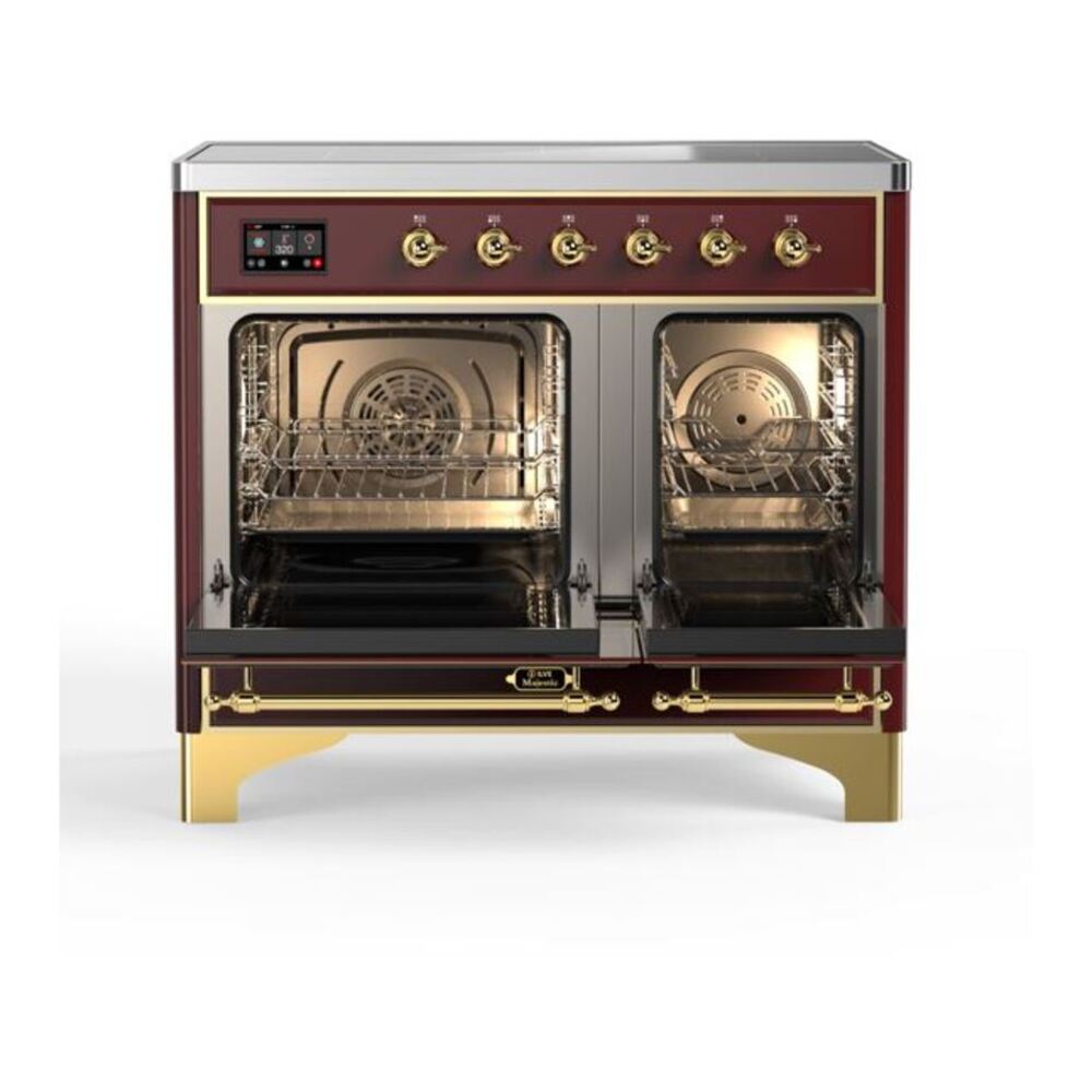 ILVE Majestic II 40 inch Triple Glass Door Induction Range Brass Burgundy