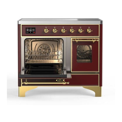 ILVE Majestic II 40 inch Triple Glass Door Induction Range Brass Burgundy