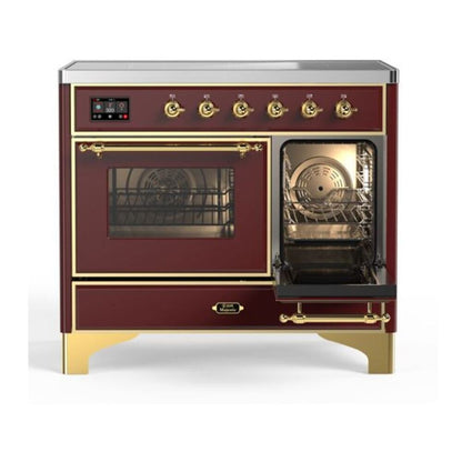 ILVE Majestic II 40 inch Triple Glass Door Induction Range Brass Burgundy