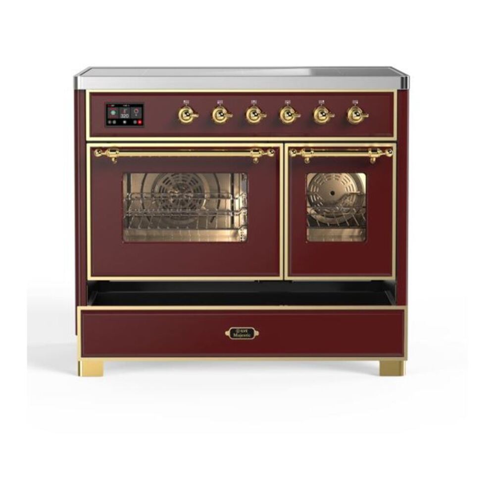 ILVE Majestic II 40 inch Triple Glass Door Induction Range Brass Burgundy