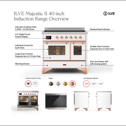 ILVE Majestic II 40 inch Triple Glass Door Induction Range Brass Burgundy