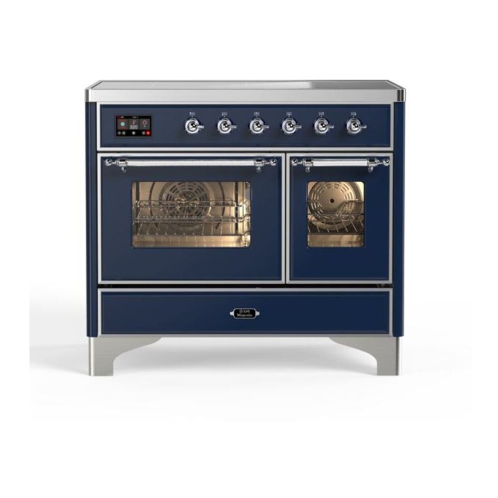 ILVE Majestic II 40 inch Triple Glass Door Induction Range Chrome Midnight Blue