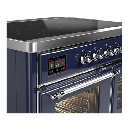 ILVE Majestic II 40 inch Triple Glass Door Induction Range Chrome Midnight Blue