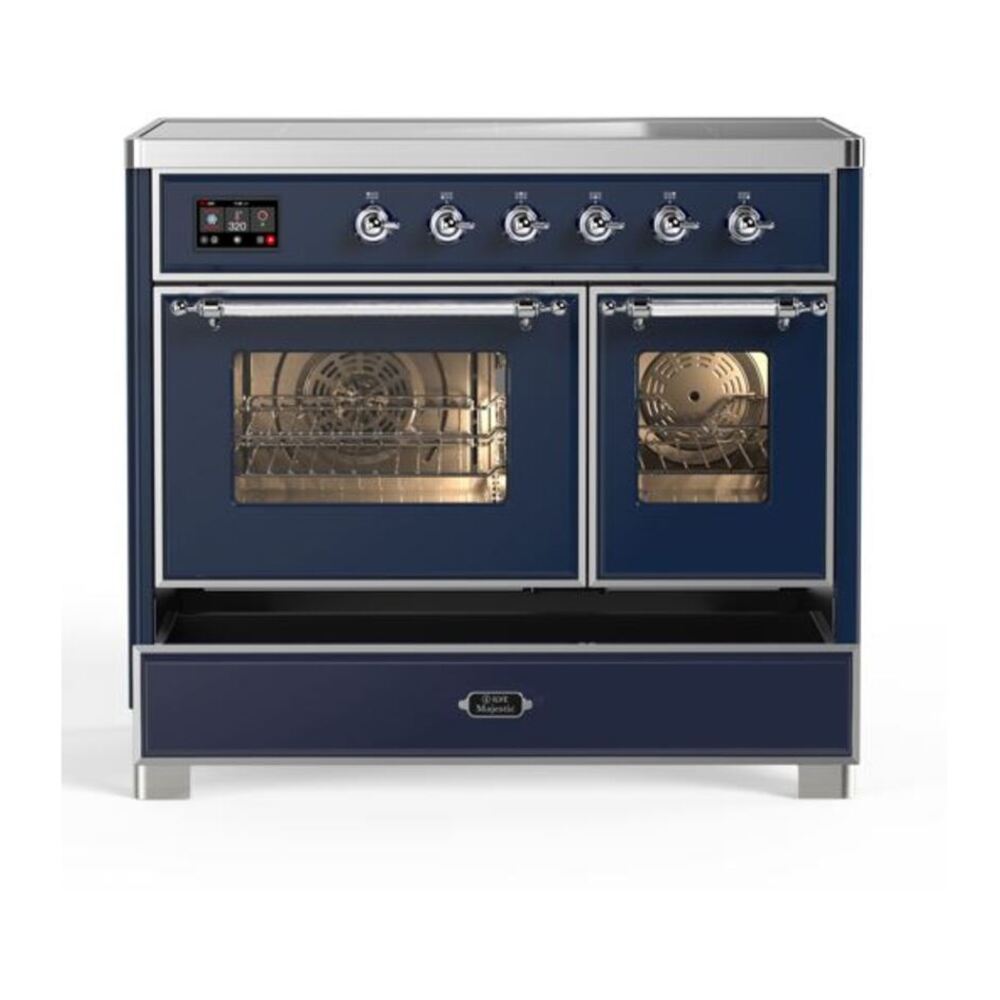 ILVE Majestic II 40 inch Triple Glass Door Induction Range Chrome Midnight Blue