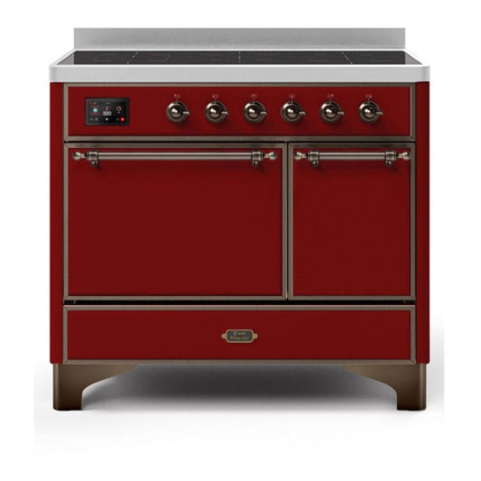 ILVE Majestic II 40" Burgundy Induction Range with 6 Elements Solid Door