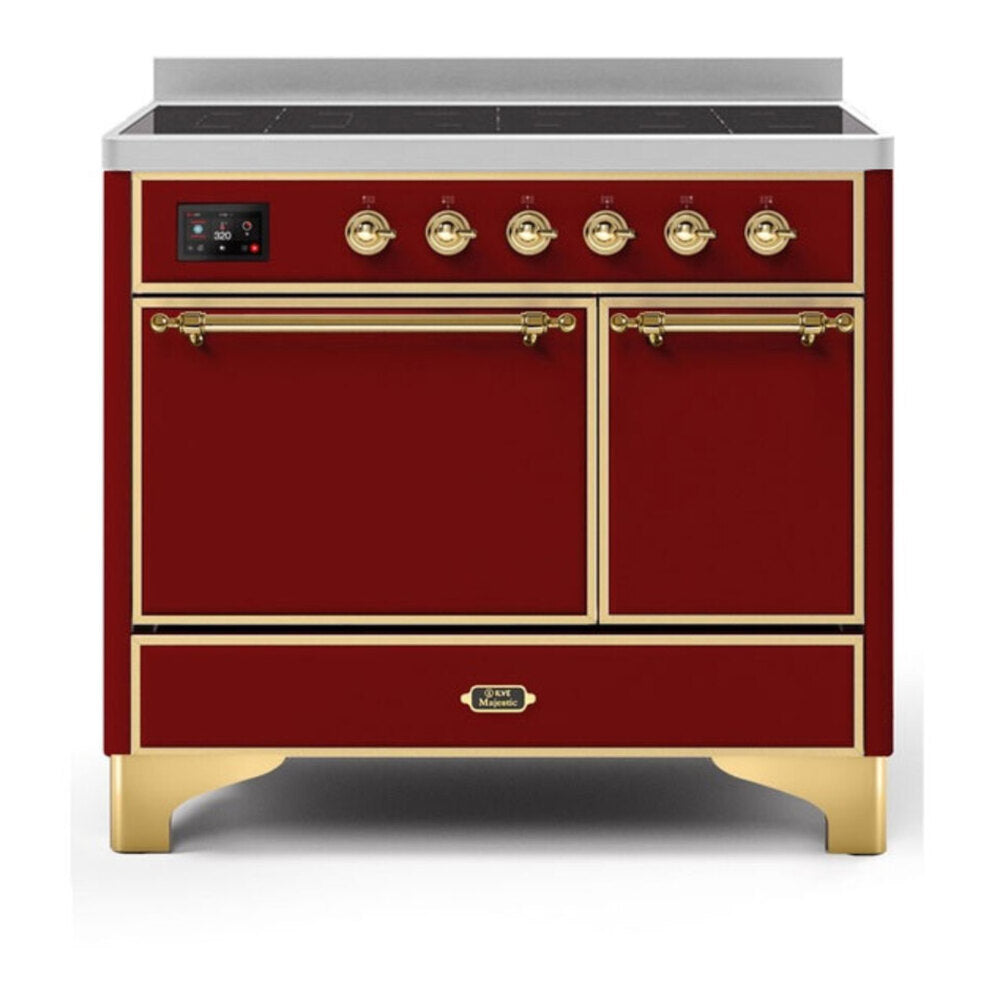 ILVE Majestic II 40 inch Solid Door Induction Range Brass Burgundy