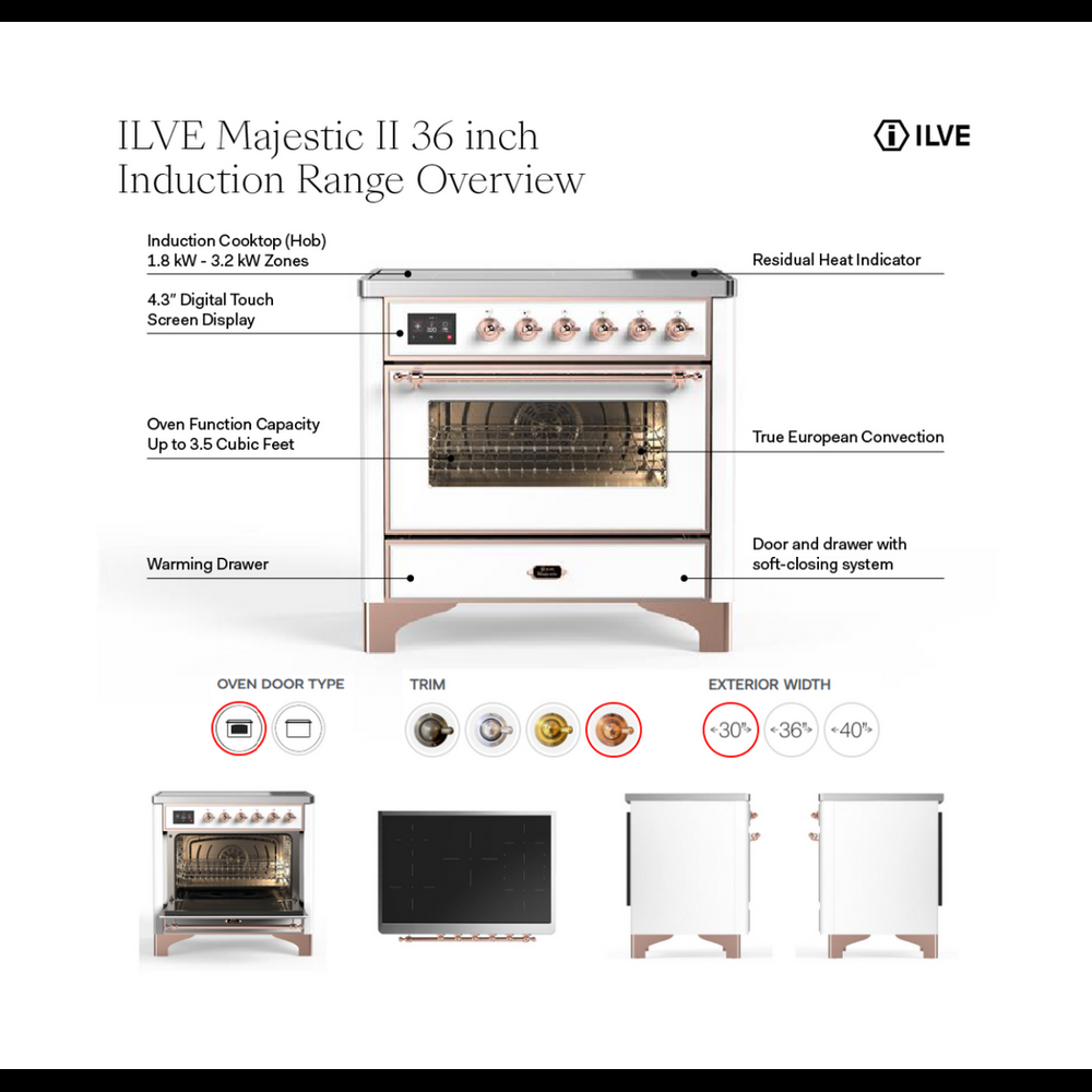ILVE Majestic II 40 inch Solid Door Induction Range Brass Graphite Matte