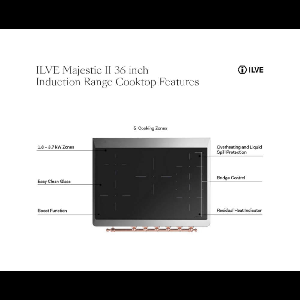 ILVE Majestic II 40 inch Solid Door Induction Range Brass Graphite Matte
