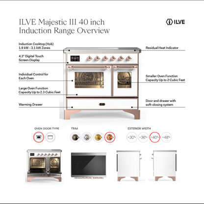 ILVE Majestic III 40" Glossy Black Induction Range with 6 Elements Triple Glass Door