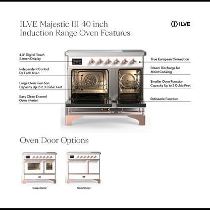 ILVE Majestic III 40" Glossy Black Induction Range with 6 Elements Triple Glass Door