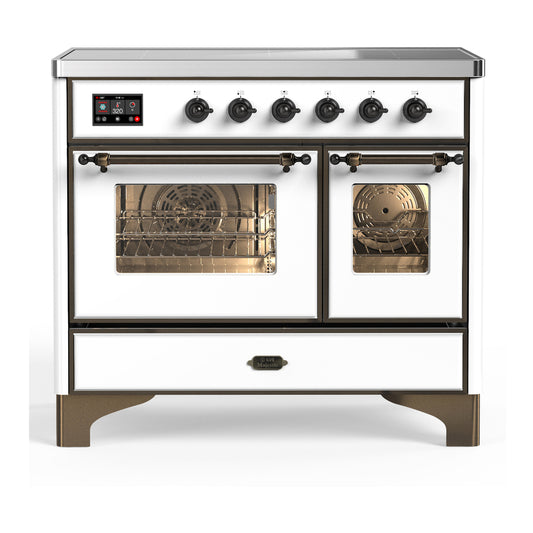 ILVE Majestic III 40" White Induction Range with 6 Elements Triple Glass Door