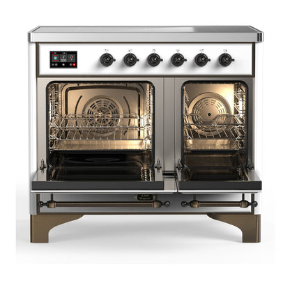 ILVE Majestic III 40" White Induction Range with 6 Elements Triple Glass Door