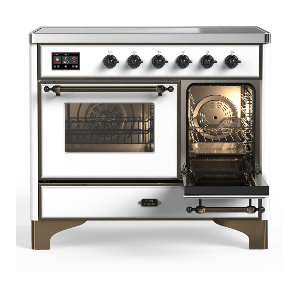 ILVE Majestic III 40" White Induction Range with 6 Elements Triple Glass Door